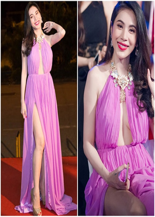 Bà xã của Công Vinh từng diện những chiếc váy hở bạo khiến khán giả nhức mắt. Ảnh: Dân Việt