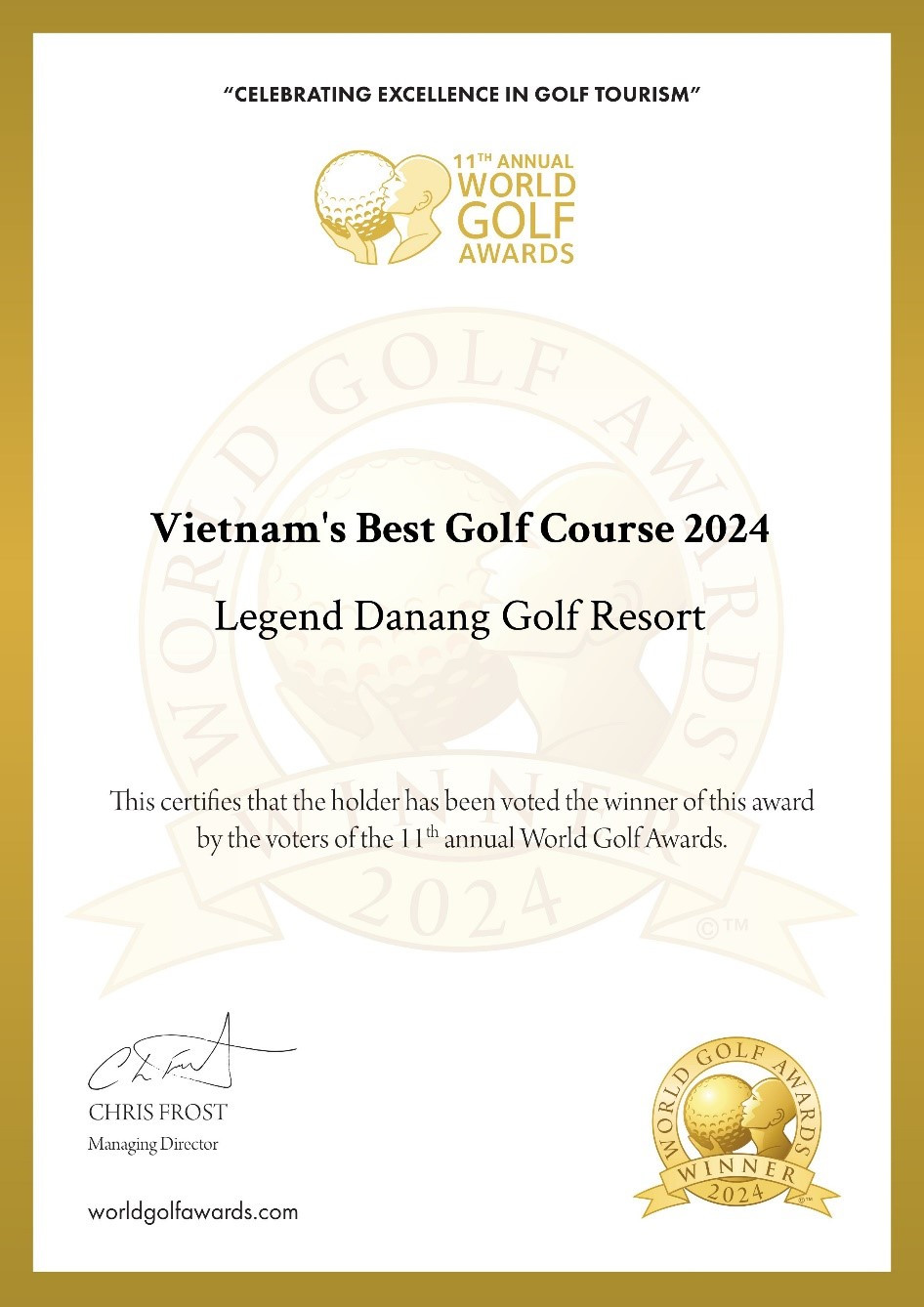 World Golf Awards vinh danh Legend Danang Golf Resort tốt nhất Việt Nam 2024 World Golf Awards vinh danh Legend Danang Golf Resort tot nhat Viet Nam 2024