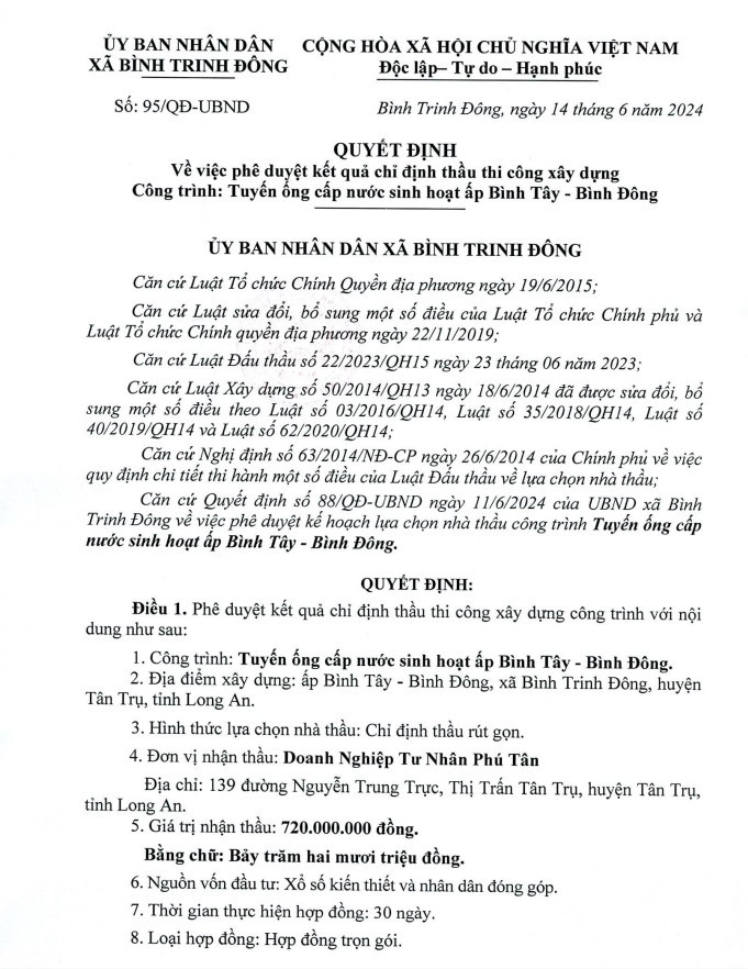 Long An: 2 goi xay lap tai xa Binh Trinh Dong ve tay Phu Tan