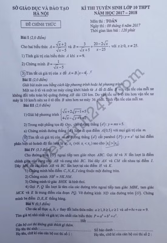 De thi va dap an chi tiet mon Toan vao lop 10 cua Ha Noi