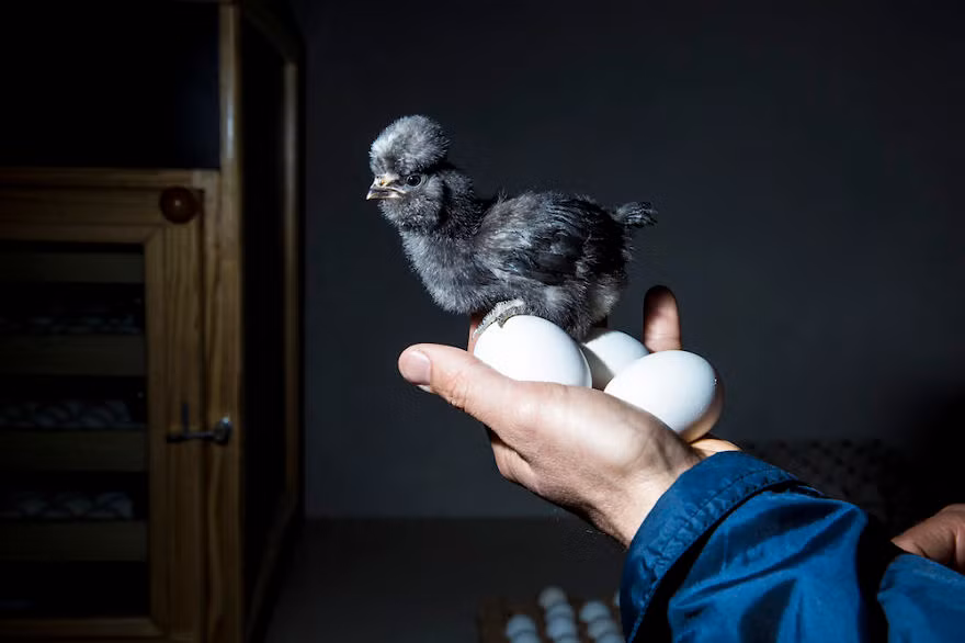 Dan Bannino khoe những quả trứng và người mẫu gà con đẹp trai lạnh lùng. (Nguồn Bored Panda)