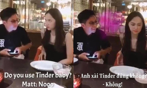 Trong buổi hẹn hò, Hương Giang Idol hỏi Matt Liu có sử dụng Tinder hay không. Matt Liu mỉm cười đáp lại: "Không". Ảnh: Bestie
