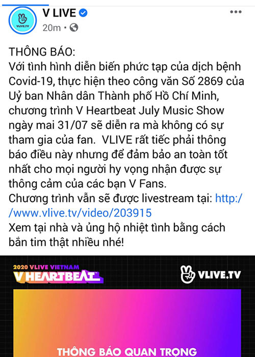 Liveshow V-Heartbeat, chương trình "Không khoảng cách" của VTV hay Music Home của FPT cũng ghi hình mà không có khán giả.