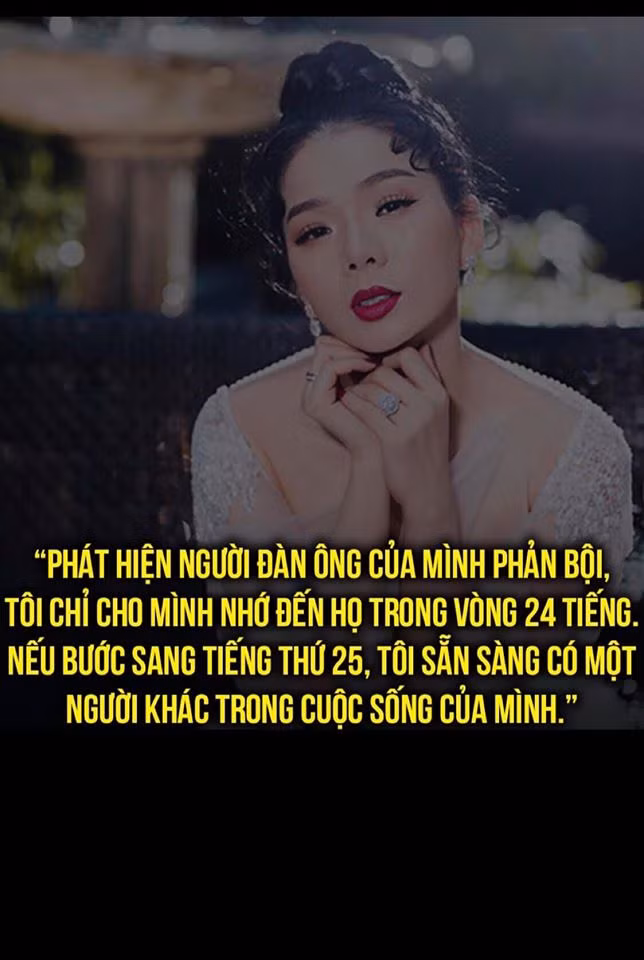 Trong khi đó, nếu chồng ngoại tình, Lệ Quyên không bao giờ tha thứ. “Nếu người đó là chồng tôi, tôi chỉ cho phép mình nhớ đến họ trong vòng 24 tiếng. Đến tiếng 25, sẵn sàng có người khác trong cuộc đời”, Lệ Quyên phát ngôn sốc trên Zing. (Nguồn ảnh: FB)