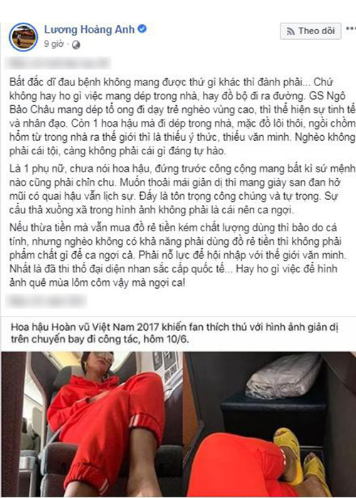 Vợ cũ của Huy Khánh cũng từng gây ồn ào khi chê H'hen Niê "quê mùa lôm côm" bởi nàng hoa hậu mang dép tổ ong đi Canada.