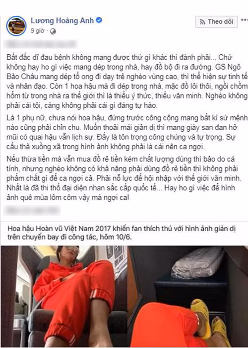 Vợ cũ của Huy Khánh cũng từng gây ồn ào khi chê H'hen Niê "quê mùa lôm côm" bởi nàng hoa hậu mang dép tổ ong đi Canada.