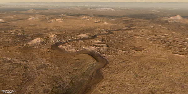 Vị trí thăm dò của Perseverance xung quanh miệng núi lửa Jezero, nơi được cho từng bị nước tràn vào, xung quanh là đồng bằng châu thổ có thể chứa dấu vết của sự sống.