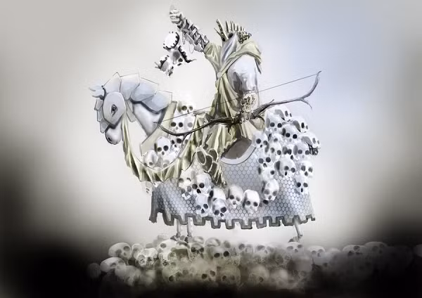 Một cách giải nghĩa khác cho rằng đó là biểu tượng của Dịch hạch, những bệnh tật ôn dịch sẽ càn quét nhân loại trước thềm cuộc chiến tranh. Nhân vật này được mô tả như là phép ẩn dụ, đại diện cho chính nghĩa – hàm ý nói rằng những người chết vì dịch bệnh là đều đã được nhắm đến, không phải ngẫu nhiên.