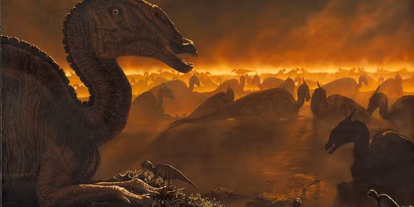 Vì dụ như sự tác động mạnh mẽ của các thiên thạch (tạo nên các hố Chicxulub ở Mexico, Boltysh ở Ukraina) hoặc do mực nước biển tụt xuống, núi lửa phun trào mạnh mẽ tạo ra hiện tượng “bẫy Deccan” tàn phá nghiêm trọng sinh quyển Trái đất.