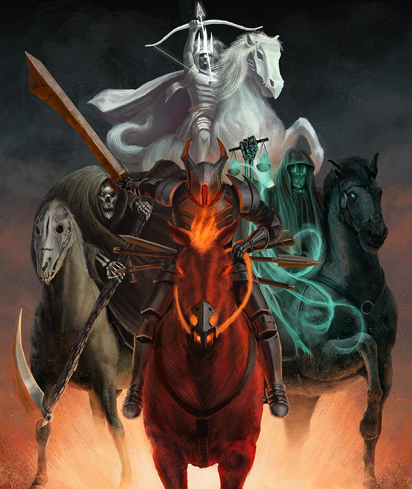 Việc của ông ta là thu thập những xác chết bị bỏ lại khi Chinh phạt/Dịch hạch, Chiến tranh và Nạn đói đã đi qua. Tất cả theo kỵ sĩ Death dẫn đường về Âm phủ. Tương truyền rằng một khi Death thức tỉnh, thì sẽ đem Địa ngục đến trần gian, trừng phạt tất cả những kẻ tội đồ trên mặt đất.