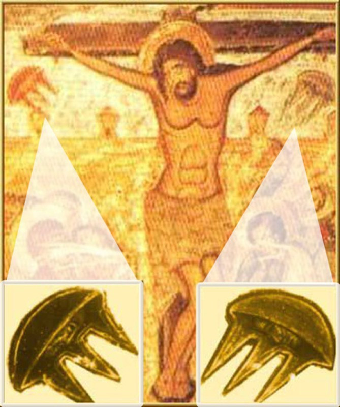 Một bức bích họa thế kỷ 17 từ Nhà thờ Svetishoveli ở Georgia có chi tiết 2 UFO, xuất hiện hai bên chiếc thập giá đóng đinh Chúa Giêsu.