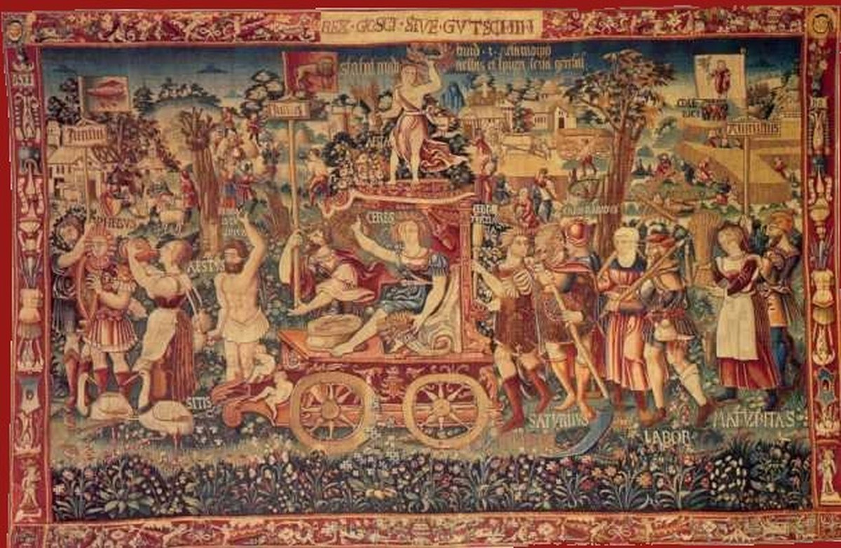 Đây là một tấm thảm có tên "Chiến thắng mùa hè" có niên đại từ năm 1538, hiện lưu giữ tại Bảo tàng Quốc gia Bayerisches ở Đức. Có thể thấy rõ một số đối tượng hình đĩa ở phía trên của tấm thảm.