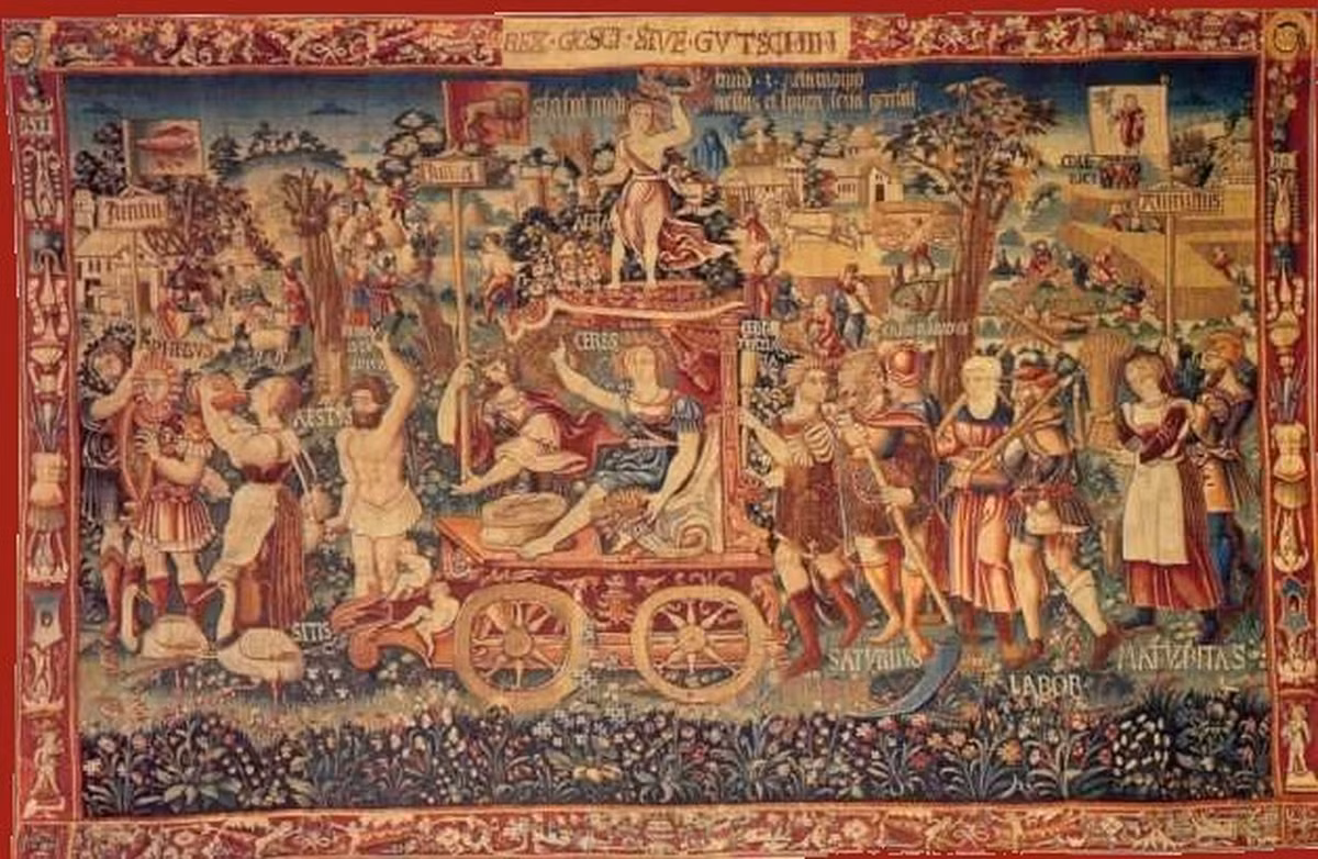 Đây là một tấm thảm có tên "Chiến thắng mùa hè" có niên đại từ năm 1538, hiện lưu giữ tại Bảo tàng Quốc gia Bayerisches ở Đức. Có thể thấy rõ một số đối tượng hình đĩa ở phía trên của tấm thảm.