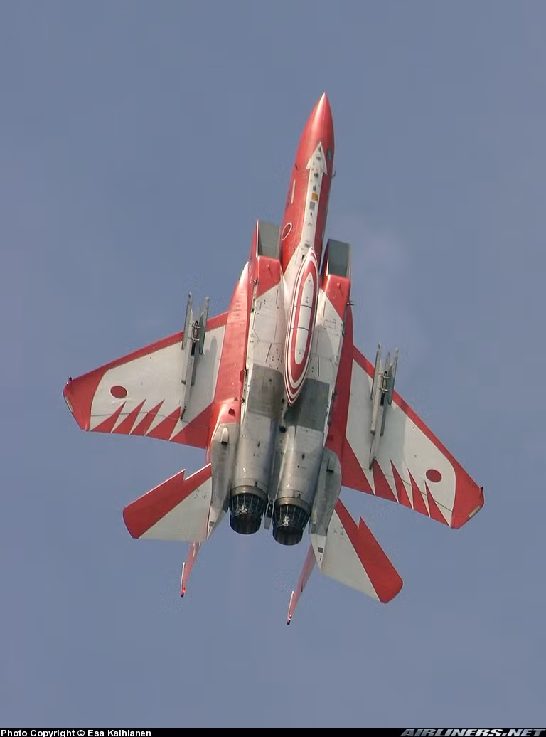 Trước khi nâng cấp, các tiêm kích F-15 của Bản có thể mang 10 tấn vũ khí bao gồm các loại tên lửa không đối không do Nhật sản xuất AAM-3/4/5 và các loại bom không điều khiển. Máy bay đạt tốc độ Mach 2,5+, trần bay 20.000m, tốc độ leo cao 254m/s. Nguồn ảnh: Airliners.net