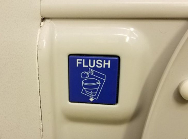 Không chạm vào nút xả. Nút xả bồn cầu được xem là nơi bẩn nhất trên máy bay. Nếu có nhu cầu đi vệ sinh, bạn nên chuẩn bị sẵn khăn giấy để lót tay hoặc nước khử trùng.