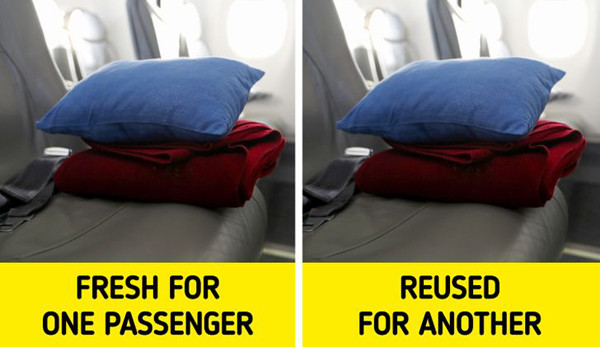 Không dùng chăn gối. Chăn gối phục vụ trên máy bay nhìn bề ngoài có vẻ sạch sẽ song có thể là nơi sinh sôi của hàng triệu vi khuẩn từ những người sử dụng trước đó.