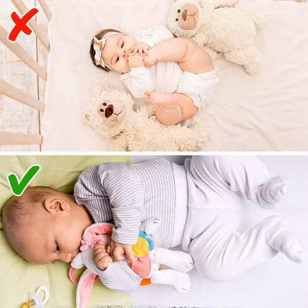 Thú nhồi bông có lông dài. Tương tự như gối, thú nhồi bông cũng có thể uy hiếp sức khỏe trẻ. Những sợi lông dài, chi tiết mắt, mũi được làm bằng chỉ có thể khiến trẻ bị kích thích, ngậm nuốt. Chất lượng màu nhuộm của những loại thú này cũng rất khó kiểm soát. Mời độc giả xem video: Lợi ích “Cái ôm đầu tiên” với trẻ sơ sinh. Nguồn: VTC14.