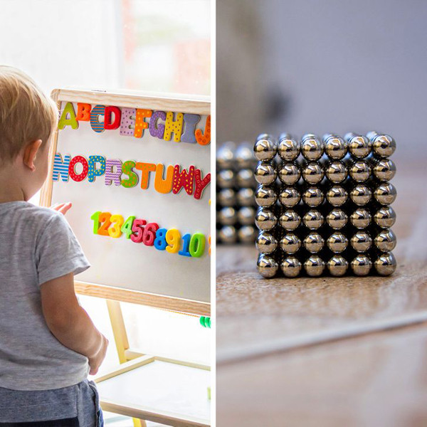 Nam châm. Trên thị trường, đồ chơi, giáo cụ gắn nam châm ngày càng trở nên phổ biến. Ưu điểm của chúng là có hình dạng, màu sắc bắt mắt kích thích bé vận động, học tập.