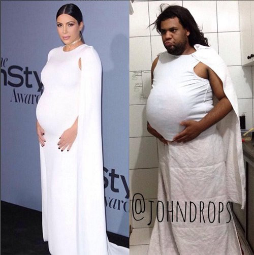 Hiện tại dù mới lập trang Instagram ít lâu nhưng số người theo dõi Joan Paulo tăng lên nhanh chóng mỗi ngày. Hiện tại, chàng trai vui tính này đã cókhoảng 70 ngàn người theo dõi trên Instagram. Tất cả người hâm mộ của Joan Paulo đều háo hức chờ đợi xem hôm nay anh chàng sẽ đem mỹ nhân nào ra để đùa cợt, chế nhạo. Ảnh: Anh chàng nhái lại phong cách của bà bầu Kim Kardashian