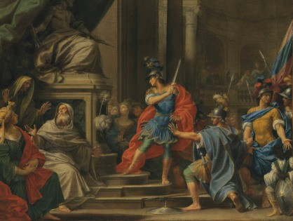 Cận thần Damocles nhanh chóng nhận ra có một thanh gươm treo lơ lửng trên đầu mình. Thanh gươm này được treo lên chỉ bằng một sợi lông ngựa trên trần nhà. Ảnh: mimisawhney.