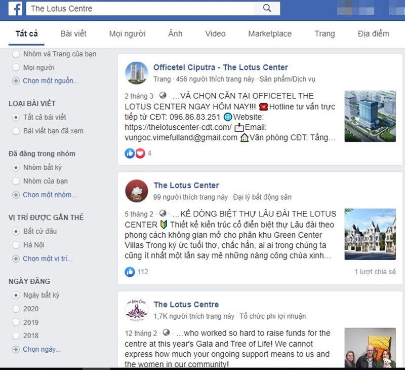 Trên mạng xã hội dự án The Lotus Center được quảng cáo rao bán rầm rộ.