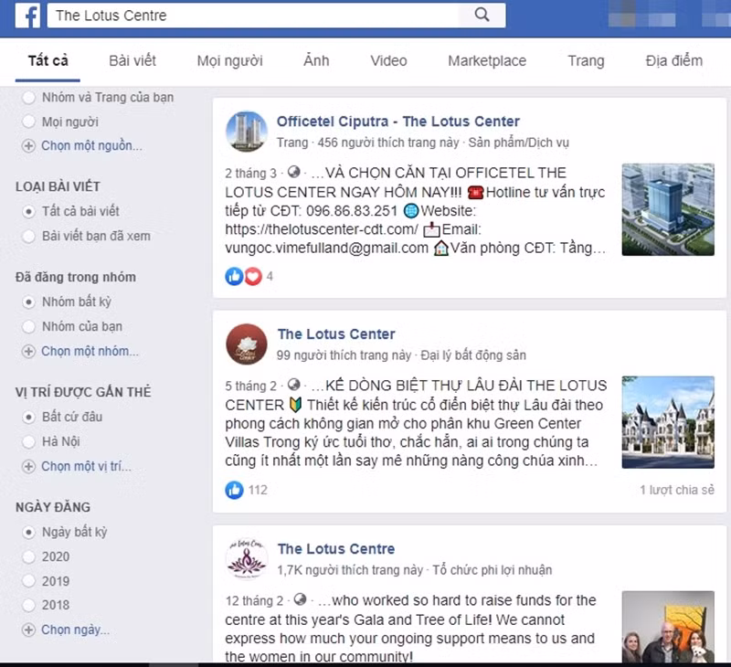 Trên mạng xã hội dự án The Lotus Center được quảng cáo rao bán rầm rộ.