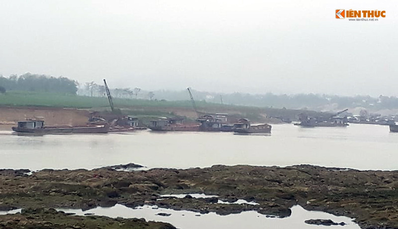 Các đoạn sông Lô chảy qua địa bàn xã Bình Phú dày đặc tàu khai thác.