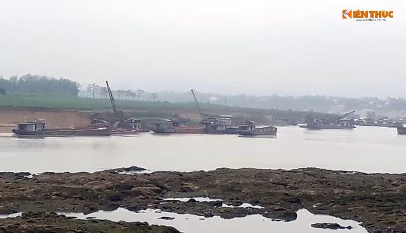 Các đoạn sông Lô chảy qua địa bàn xã Bình Phú dày đặc tàu khai thác.