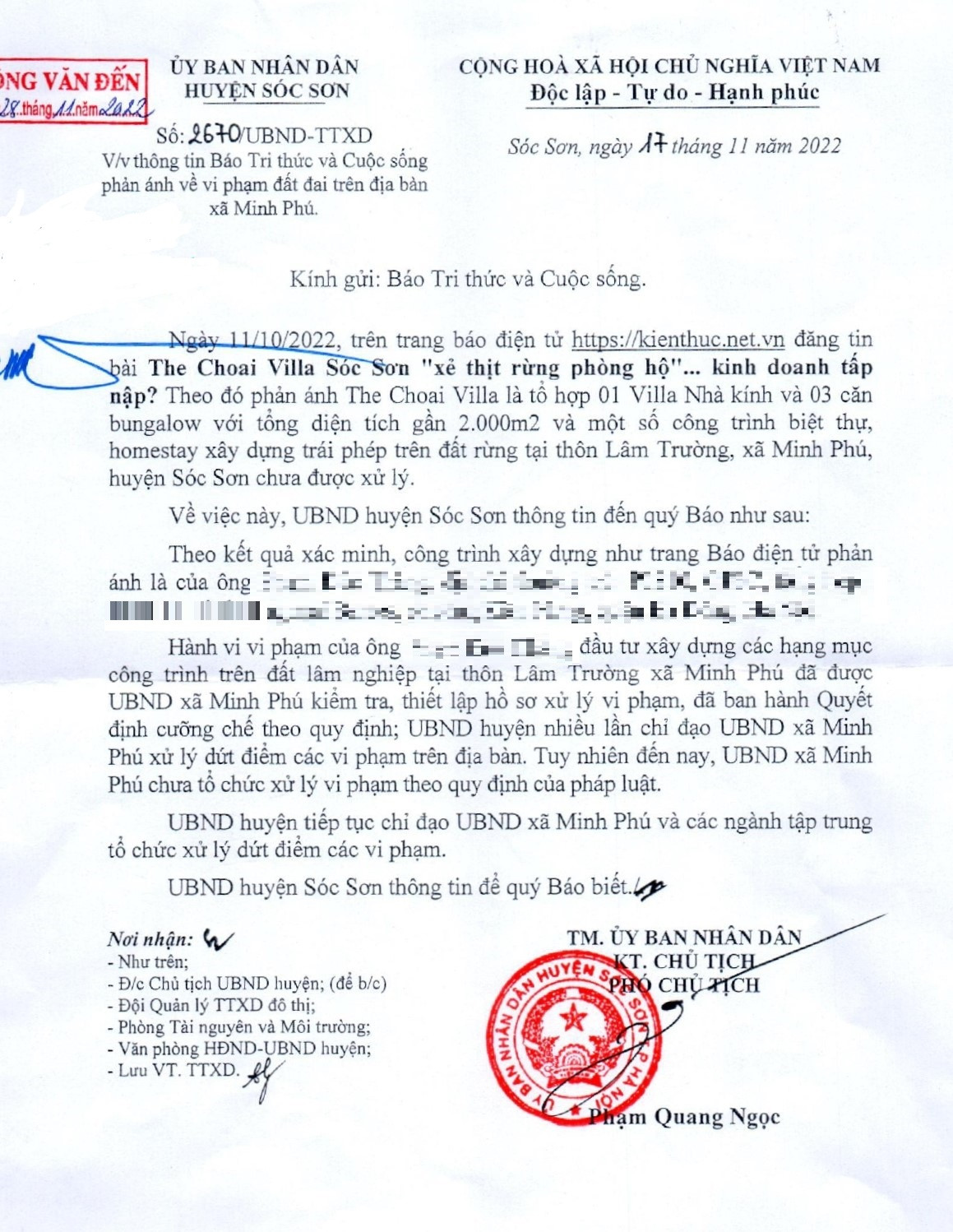 The Choai Villa: Huyen bao sai pham can xu ly, xa “im lang”?