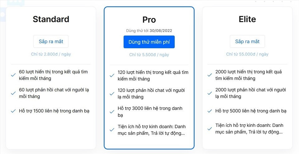 Thu phi nguoi dung, Zalo 