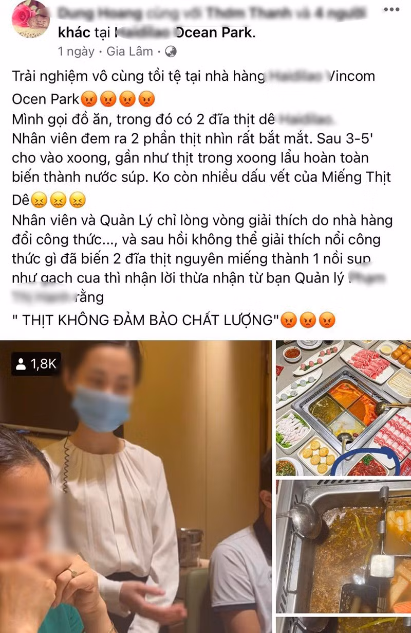 Haidilao Vincom Ocean Park phuc vu khach bang thit khong dam bao chat luong?