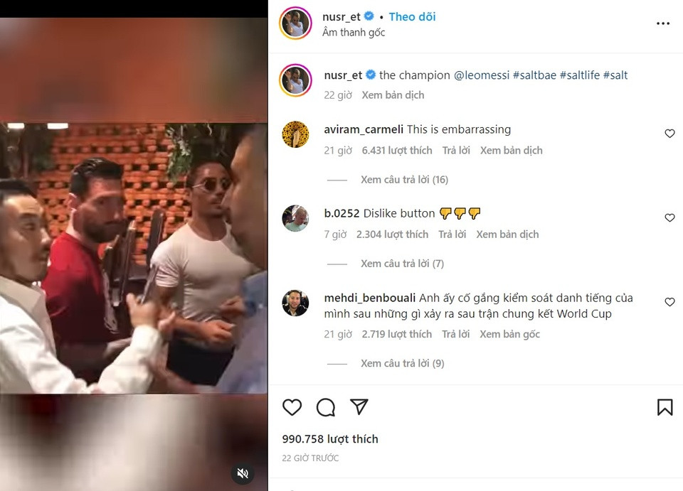 Đoạn video trên trang cá nhân của Salt Bae.