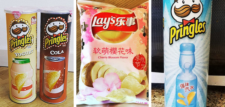 2. Các loại bim bim với hương vị không thể đoán trước: Có nhiều loại bim bim vị lạ như vị sữa chua, cola, hoa và thậm chí vị nước. Bạn có thể tìm thấy chúng ở các siêu thị Hàn Quốc.