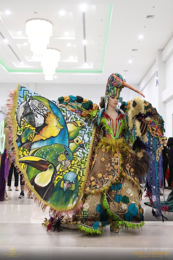 Đại diện Ecuador khoác lên mình bộ trang phục dân tộc ấn tượng với hình ảnh chim kền kền, biểu tượng cho sức mạnh của Ecuador.