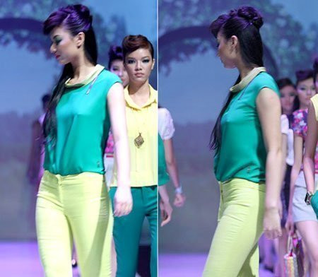 Hồng Quế không mặc nội y trình diễn trong show thời trang công sở.