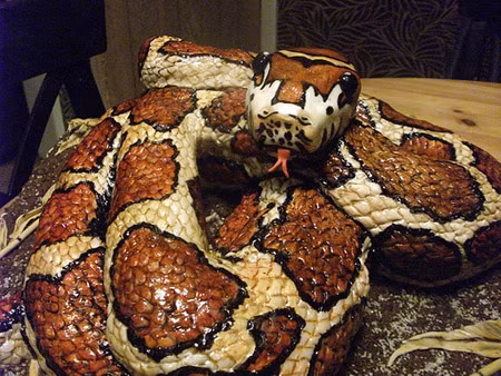 Bạn có đủ can đảm thưởng thức chiếc bánh kem hình rắn này? Ảnh: Internet.