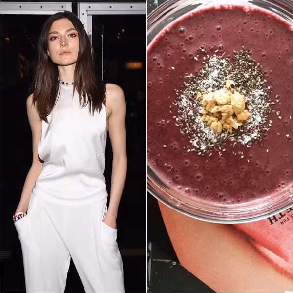 Jacquelyn Jablonski thường dùng bữa sáng bằng quả mọng xay với bột protein và thêm một chút sữa tách béo. Sinh tố giàu protein là bữa sáng lành mạnh được nhiều chân dài yêu thích vì chế biến đơn giản lại có lợi cho sức khỏe.