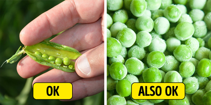Đậu Hà Lan đông lạnh: Loại đậu này vẫn giữ được giá trị dinh dưỡng trong quá trình đông lạnh. Nó rất tiện lợi trong quá trình nấu nướng.