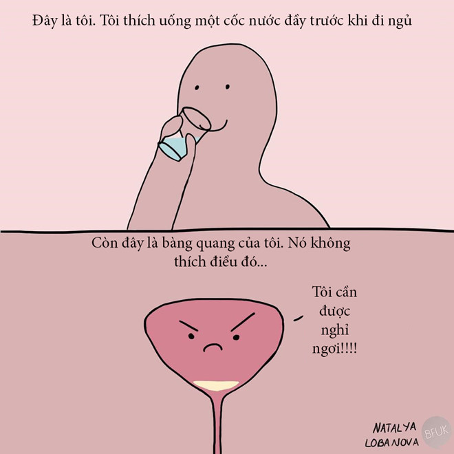 Nhiều người có thói quen uống nước trước khi đi ngủ và điều này thật bất tiện. Thử nghĩ xem đang ngủ ngon, nửa đêm lại phải dậy đi vệ sinh. Ôi, thật sự quá tệ hại. Nhưng thói quen đó bỏ không được, thôi thì tập từ từ vậy.