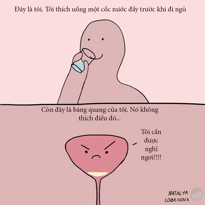 Nhiều người có thói quen uống nước trước khi đi ngủ và điều này thật bất tiện. Thử nghĩ xem đang ngủ ngon, nửa đêm lại phải dậy đi vệ sinh. Ôi, thật sự quá tệ hại. Nhưng thói quen đó bỏ không được, thôi thì tập từ từ vậy.