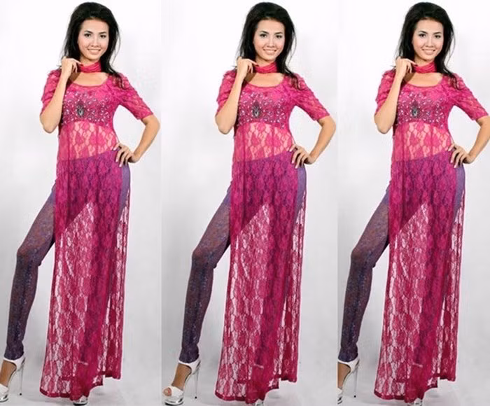 Người đẹp Phan Thị Mơ mang áo dài ren màu mè khó hiểu đi dự thi sắc đẹp quốc tế.