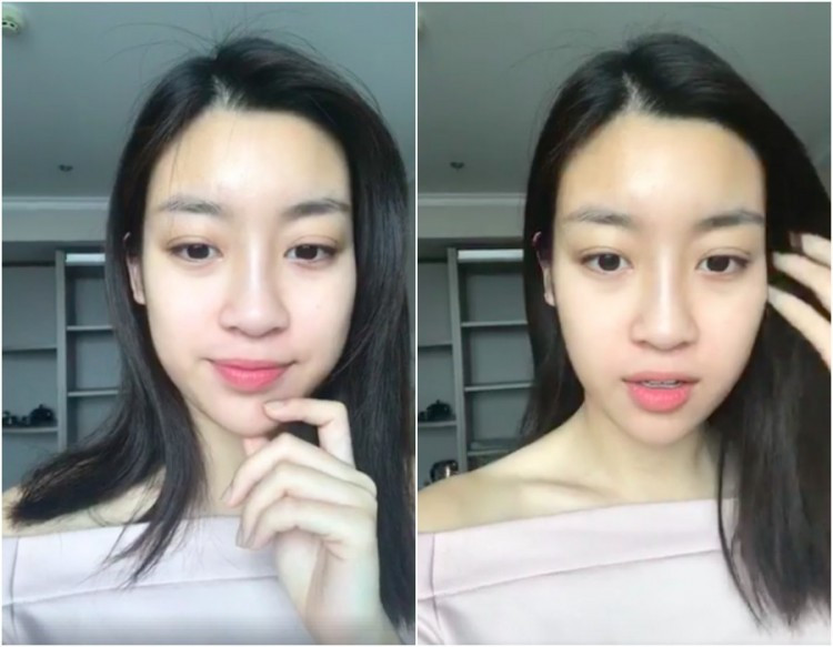 Mặt mộc của người đẹp Hà thành khá tươi tắn, dễ thương.