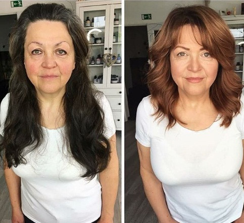 Chỉ cần cắt ngắn bớt mái tóc và nhuộm màu, cô ấy trông trẻ ra rất nhiều.