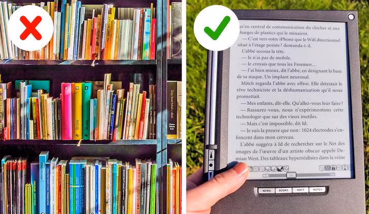 Sách: Đối với những người dị ứng sách, mùi từ vật dụng này sẽ gây ra các cơn hắt hơi liên tục và tạo cảm giác đau đầu. Nếu quá nhạy cảm với bụi giấy, hãy chuyển sang đọc sách điện tử. Ảnh: Brightside.