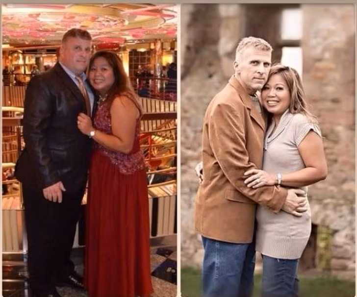 Đôi vợ chồng trong ảnh đặt mục tiêu giảm cân để có sức khỏe tốt hơn và họ đã giảm được 58kg trong vòng chưa đầy một năm.