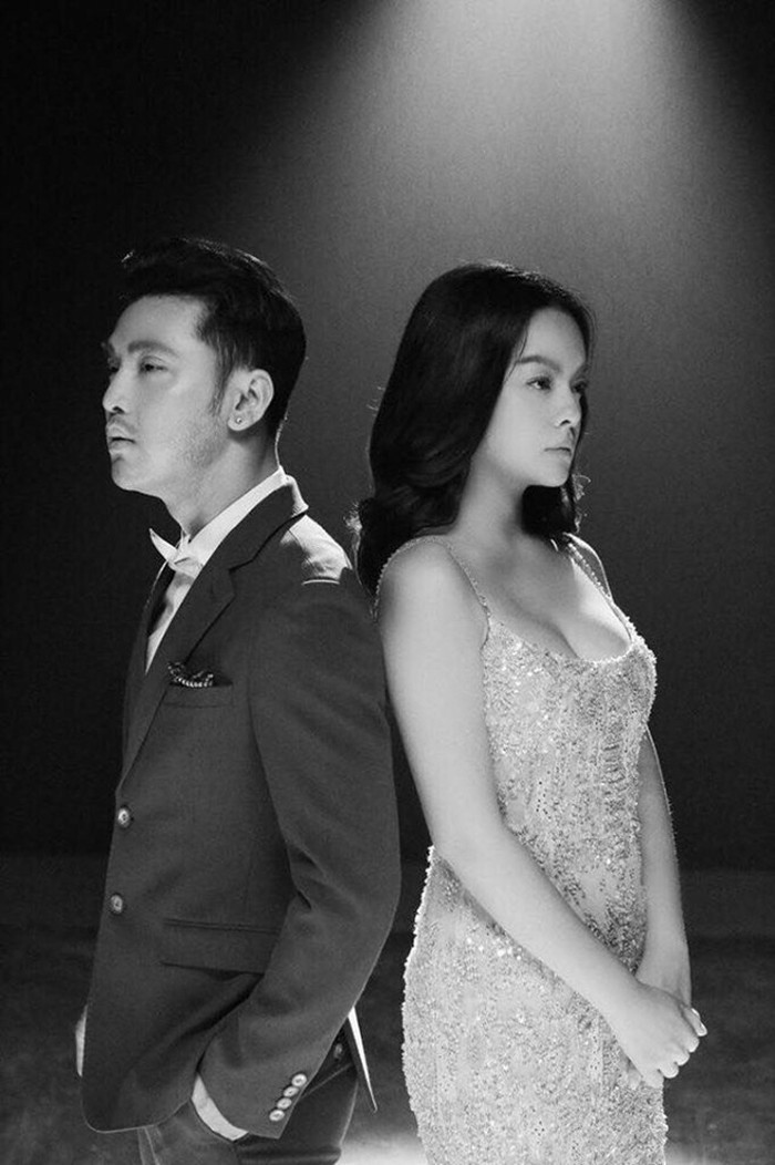 Trong dự án hợp tác với Ưng Hoàng Phúc, cô không ngại ngần chọn đầm hai dây, khoe thềm ngực căng đầy, gợi cảm.