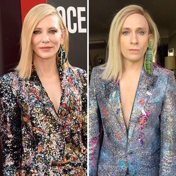 Anh bắt trước trang phục của nữ diễn viên nổi tiếng người Úc Cate Blanchett rất giống và thậm chí còn đẹp hơn.