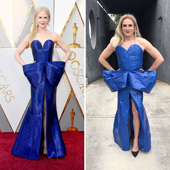 Nam diễn viên hài hước chế tạo chiếc váy giống thiết kế thời trang của Nicole Kidman trên thảm đỏ.