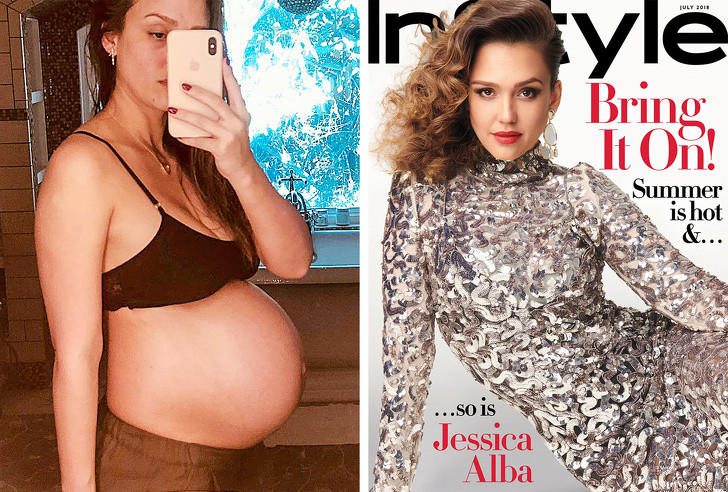Jessica Alba là một trong những bà bầu xinh đẹp nhất làng giải trí thế giới. Cô tăng 20,5 kg khi mang bầu nhưng nhờ việc tập gym trong vòng 2 tuần liền sau khi sinh con cô đã nhanh chóng lấy lại vóc dáng quyến rũ.