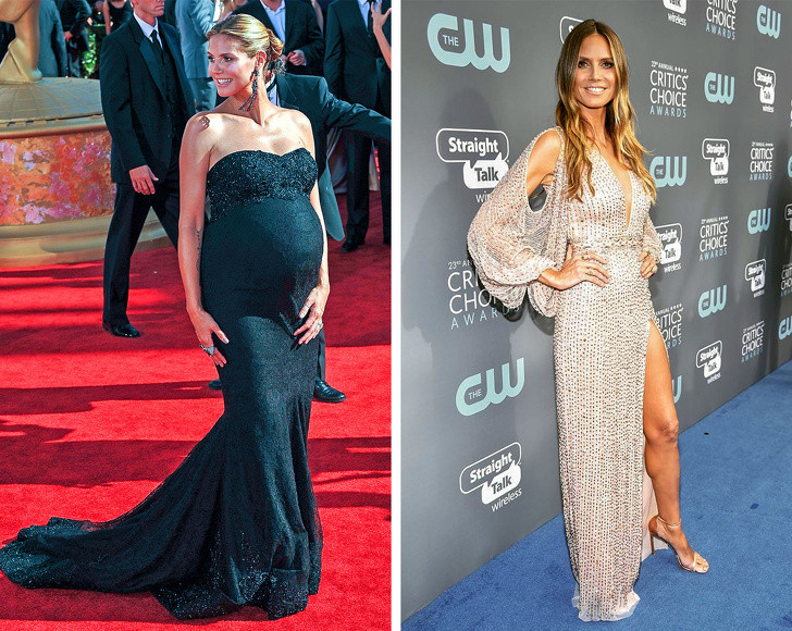 Siêu mẫu Đức Heidi Klum là bà mẹ 4 con. Mỗi lần sinh, cô nghỉ không quá một tháng, sau đó bắt đầu trở lại làm việc. Để giữ dáng, người mẫu thích đi xe đạp, dẫn chó đi bộ, hoặc nhảy lên tấm bạt lò xo. Ảnh: BS.